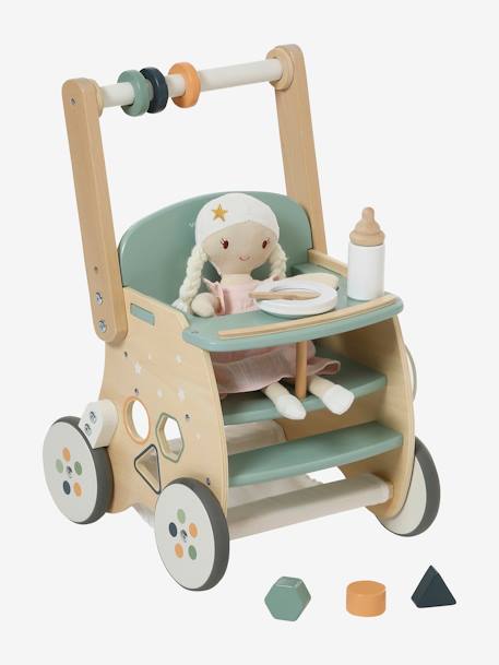 Lauflernwagen mit Puppensitz, Holz FSC® grün+roze 