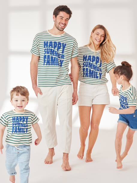 T-Shirt Capsule Happy Family Marine, Erwachsene grün gestreift 