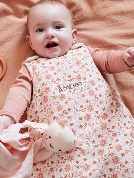 Baby-Schlafsack Boheme aus Baumwollgazee rosa bedruckt 