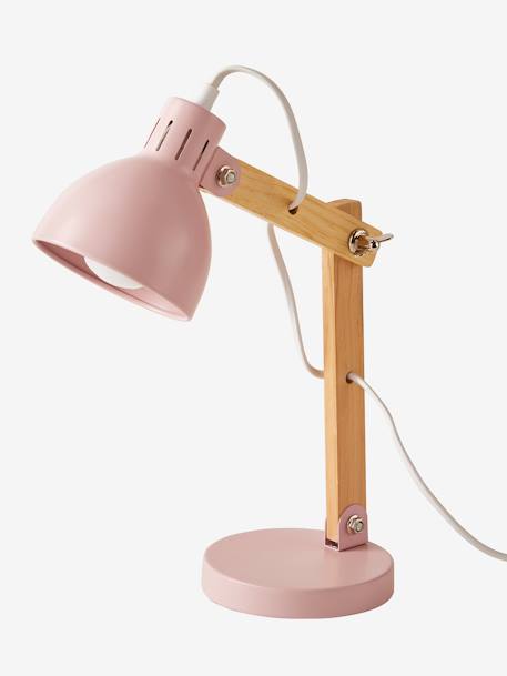 Kinderzimmer Schreibtischlampe, Holz+Metall rosa+weiss 