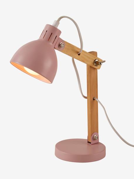 Kinderzimmer Schreibtischlampe, Holz+Metall rosa+weiss 