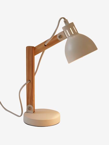 Lampe de bureau bois et métal blanc 