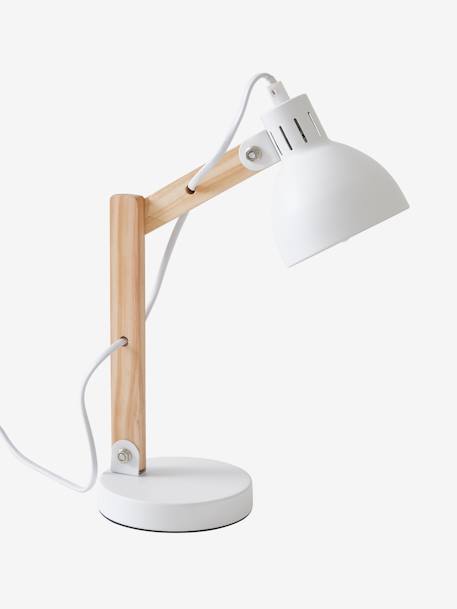 Lampe de bureau bois et métal blanc 