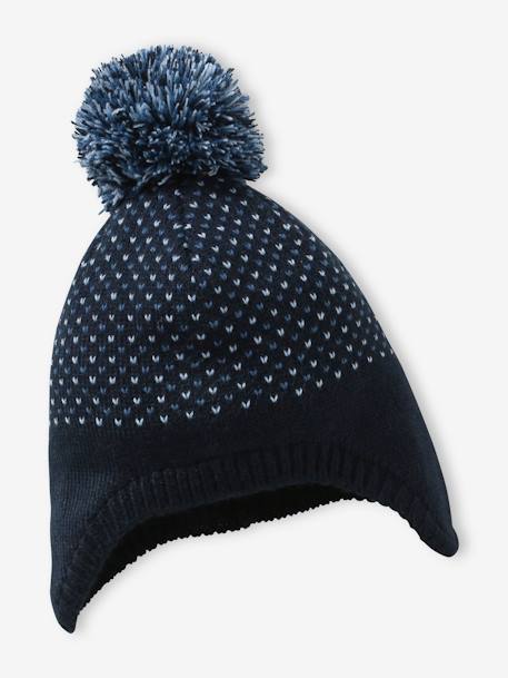 Ensemble bonnet + snood + gants ou moufles en maille jacquard tripoint garçon bleu nuit 