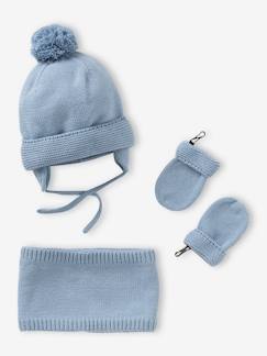 Bébé-Accessoires-Bonnet, écharpe, gants-Ensemble bébé garçon bonnet + snood + moufles BASICS