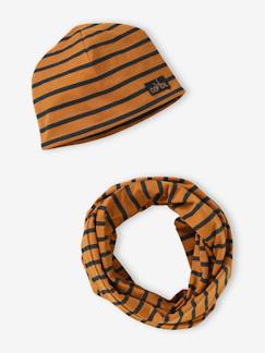Junge-Accessoires-Mütze, Schal, Handschuhe-Jungen-Set: Mütze & Rundschal mit Streifen