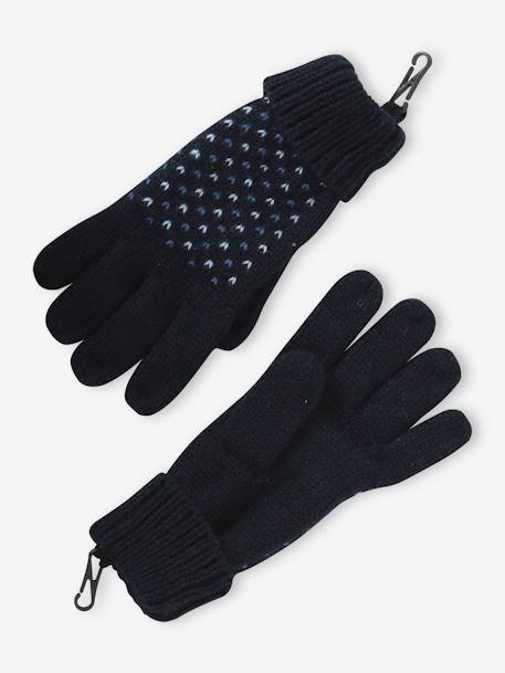 Ensemble bonnet + snood + gants ou moufles en maille jacquard tripoint garçon bleu nuit 