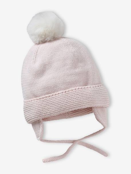Ensemble bébé fille bonnet + snood + moufles rose pâle 