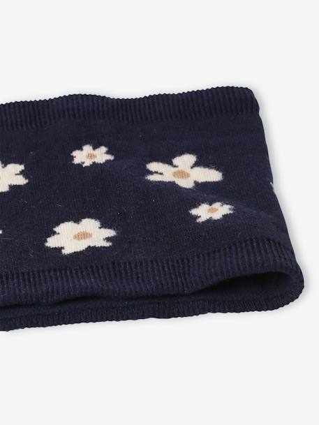 Snood fille avec motifs marguerites en jacquard marine 