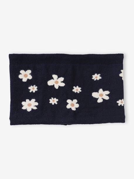 Mädchen Rundschal mit Jacquard-Blumen marine 