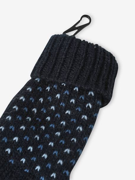 Ensemble bonnet + snood + gants ou moufles en maille jacquard tripoint garçon bleu nuit 