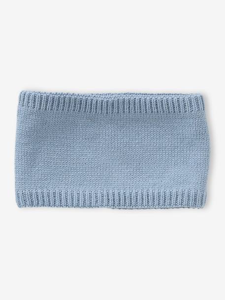 Ensemble bébé garçon bonnet + snood + moufles BASICS bleu grisé 