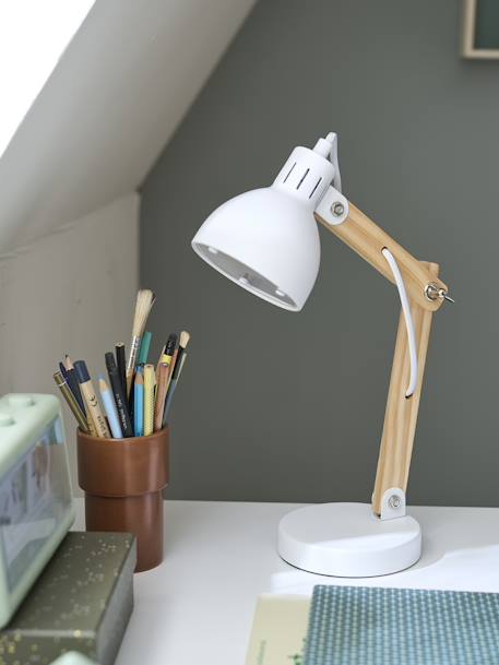 Kinderzimmer Schreibtischlampe, Holz+Metall weiss 
