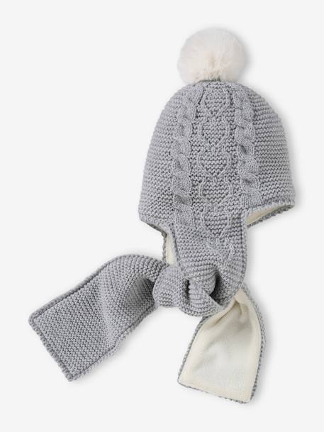Bonnet/écharpe 2 en 1 torsades et coeurs bébé gris chiné 