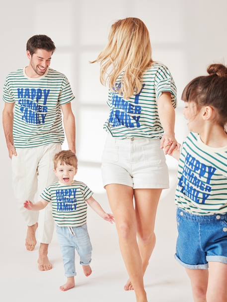 T-Shirt Capsule Happy Family Marine, Erwachsene grün gestreift 