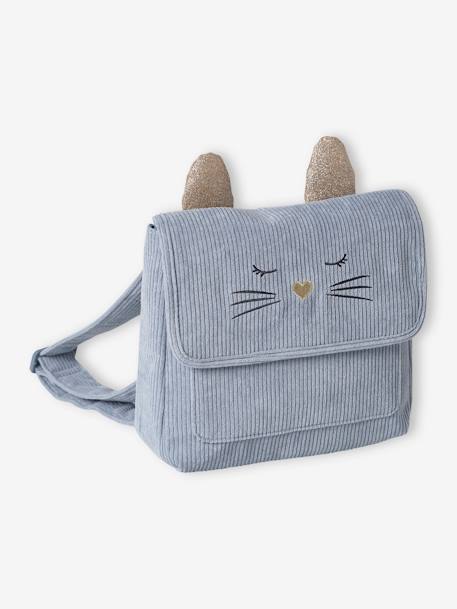 Cartable maternelle chat en velours enfant bleu grisé 