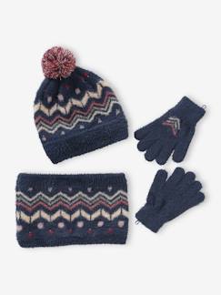 Mädchen-Mädchen Strick-Set: Mütze, Rundschal & Handschuhe