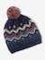 Ensemble bonnet + snood + gants ou moufles jacquard fluffy fille bleu nuit 