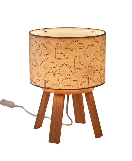 Kinderzimmer Nachttischlampe „Kleiner Dino“ aus Holz khaki 