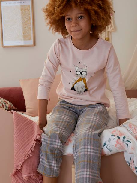 Mädchen Schlafanzug mit Flanellhose „Supercat“ zartrosa 
