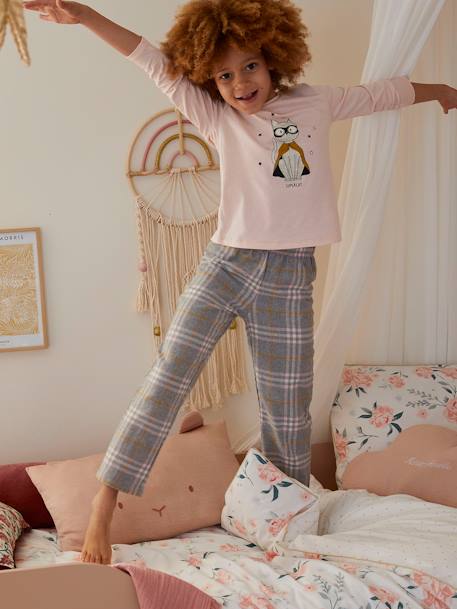 Mädchen Schlafanzug mit Flanellhose „Supercat“ zartrosa 