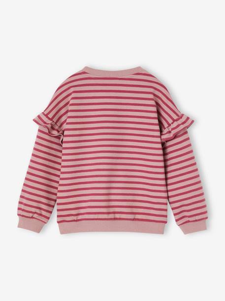 Mädchen Ringel-Sweatshirt, Volantärmel altrosa+jeansblau+lila+rosa gestreift 