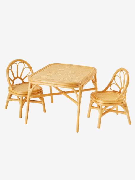 Lot de 2 chaises + table en rotin bois 