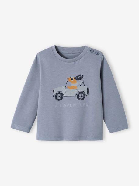 T-shirt fantaisie bébé garçon bleu grisé+écru+gris chiné+vanille 
