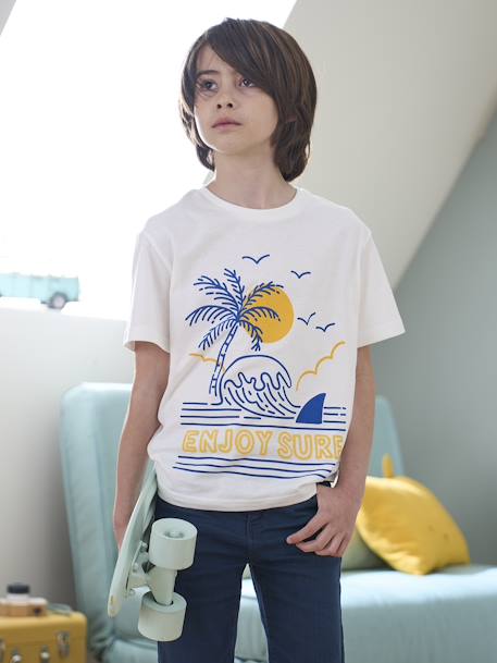 Jungen T-Shirt, Reliefprint ecru+jeansblau 
