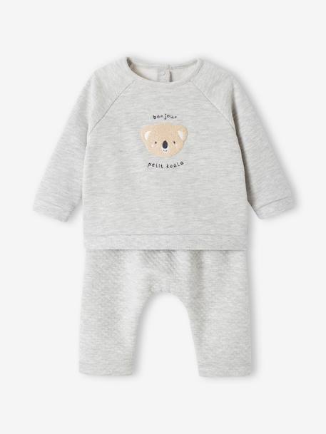 Baby-Set: Sweatshirt & Hose ecru+grau meliert+lehmfarben+nude 