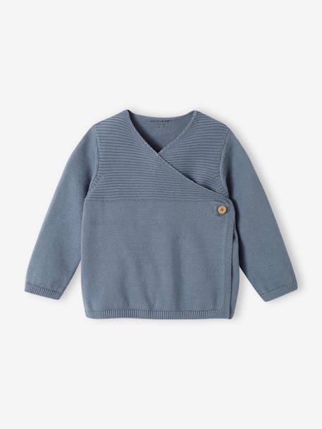 Brassière bébé naissance en tricot de coton bio bleu jean+écru+gris chiné+rose poudré 