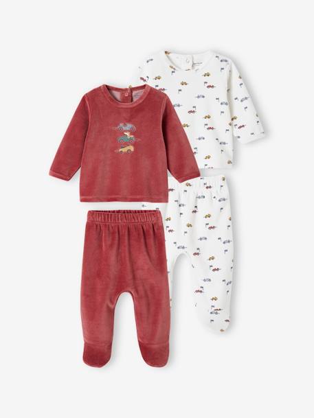 2er-Pack Baby Schlafanzüge aus Samt, Rennautos Oeko-Tex terrakotta 