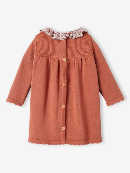 Robe en tricot bébé col en tissu fleuri rouille 