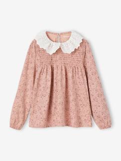 Fille-T-shirt, sous-pull-T-shirt-T-shirt blouse col en broderie anglaise fille