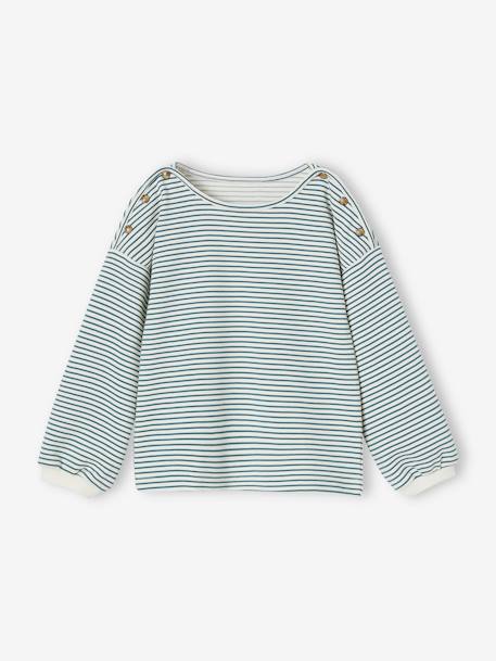 T-shirt marinière encolure bateau fille blanc rayé+rayé vert 