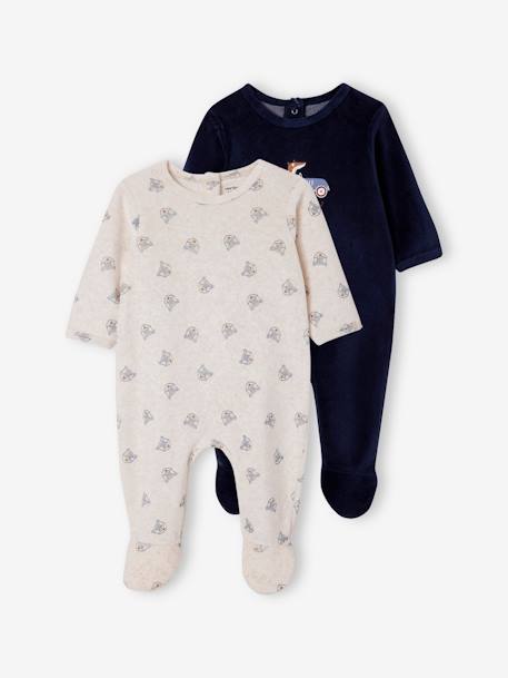 Baby Samt-Strampler mit Füchsen Oeko-Tex marine 