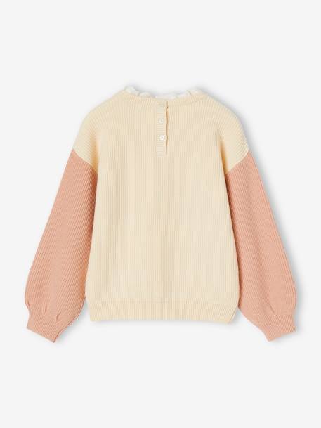 Weiter Mädchen Pullover mit Kragen bonbon rosa+puderbeige 