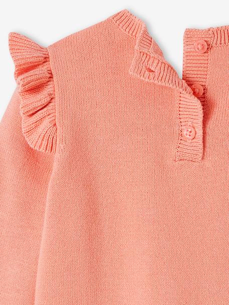 Pull à volants cerise bébé avec pompons rose 