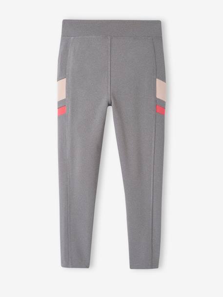 Legging sport en matière technique fille détails côtés fantaisie gris chiné 