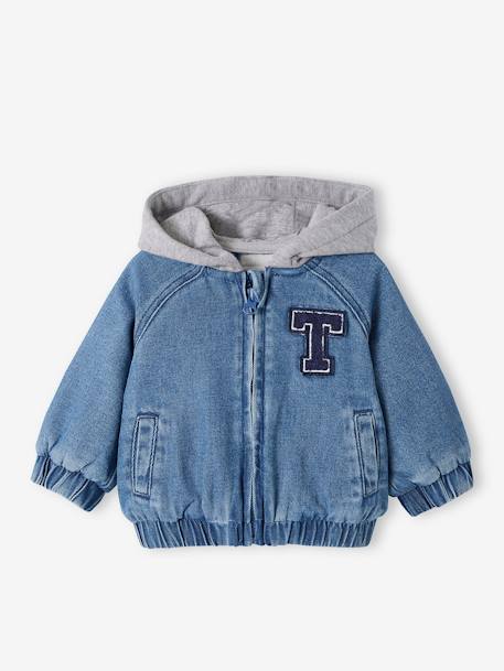 Blouson doublé en denim bébé capuche en molleton stone 