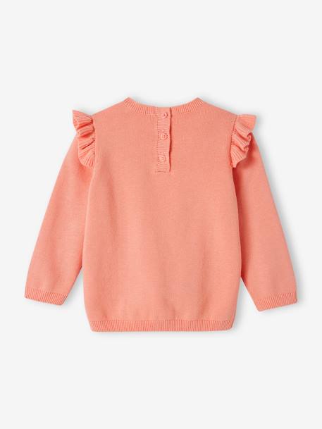 Pull à volants cerise bébé avec pompons rose 