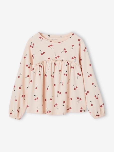 Mädchen Blusenshirt mit Print beige+graugrün+pudrig rosa+wollweiß 