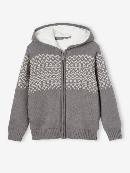 Gefütterte Jungen Strickjacke grau meliert+marine 