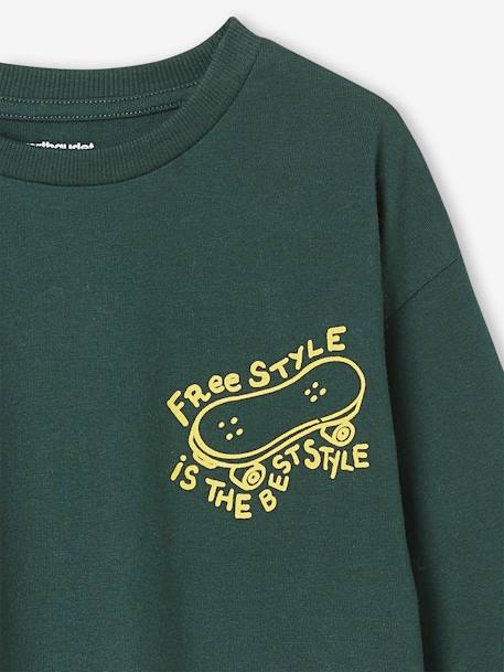 T-shirt motif cool poitrine garçon manches longues bordeaux+vert sapin 