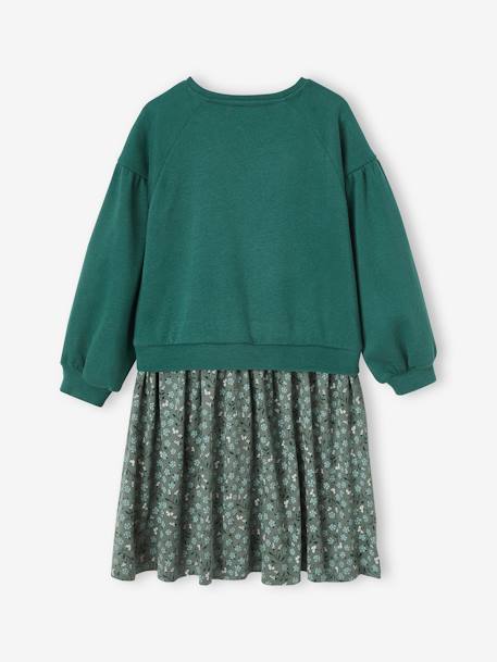 Mädchen Kleid mit Materialmix grün+vanille 