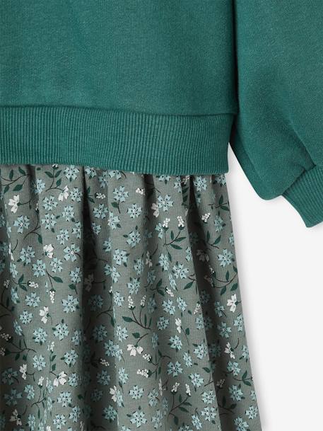 Mädchen Kleid mit Materialmix grün+vanille 