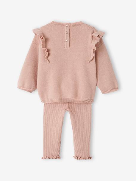Ensemble bébé tricot pull + legging rose poudré 