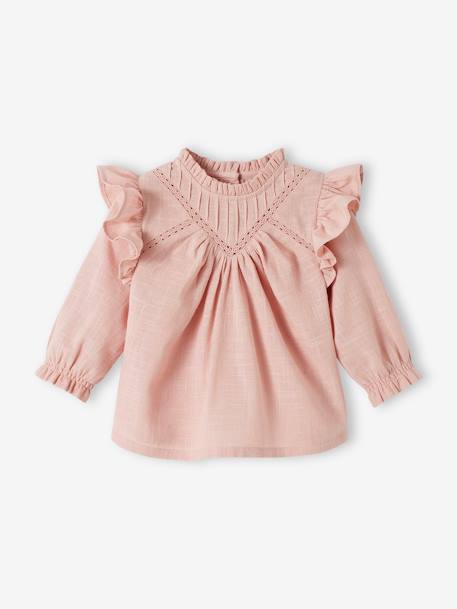 Mädchen Baby Bluse mit Volants, Struktureffekt hellbeige+pudrig rosa 