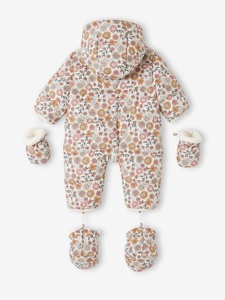 Baby Winter-Overall mit Fleecefutter, geblümt hellbeige bedruckt 