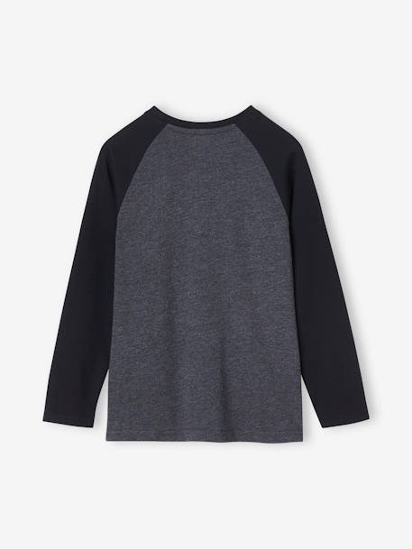 T-shirt motif graphique garçon manches raglan colorées BLEU+gris chiné 